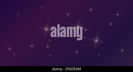 Purple, violet, amethyst, Gradient colorful bright background with stars flare glare lights. Vector illustration horizontal format Stock Vector