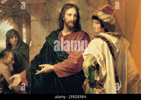 Vintage medieval or similar period Christian religious artwork painting Stock Photo