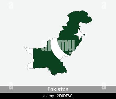 Pakistan Flag Map. Map of the Islamic Republic of Pakistan with the Pakistani national flag isolated on a white background. Vector Illustration. Stock Vector