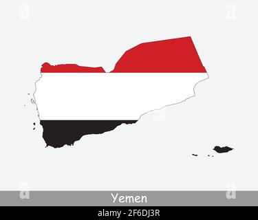 Yemen Flag Map. Map of the Republic of Yemen with the Yemeni national flag isolated on a white background. Vector Illustration. Stock Vector