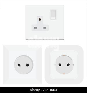 Socket  vector electrical outlet for electric plugs and electricity illustration set of different types of power sockets isoletad on white background Stock Vector