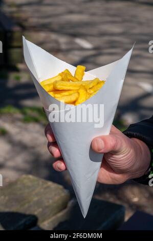 Fried French Fries In Paper Cone Bag Stock Illustration - Download