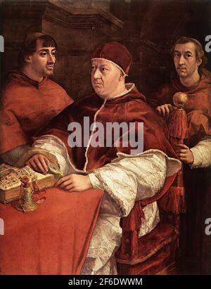 Raffaello Sanzio da Urbino - Raphael - Pope Leo Cardinals Giulio Medici Luigi Rossi 1518 Stock Photo