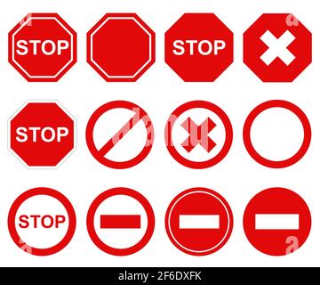 Set of different stop signs isolated on white Stock Photo