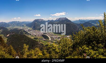 Panorama view from Pendling mountain to Kaiser mountain range in Tyrol, Austria Stock Photo