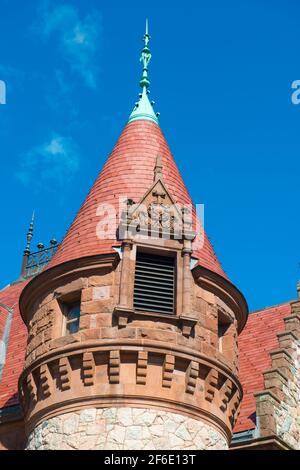 Wellesley Town Hall was built in 1883 with Richardsonian Romanesque style in Wellesley, Massachusetts MA, USA. Stock Photo