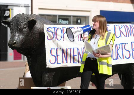 Hereford, Herefordshire, UK – Wednesday 31st March 2021 – Protesters gather to hear speeches in Hereford city centre against the Police, Crime, Sentencing and Courts Bill ( PCSC ). Approx 200 demonstrators attended the protest  - The PCSC Bill will limit their rights to legal protest. Photo Steven May / Alamy Live News