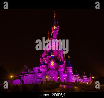 sleeping beauty castle at night