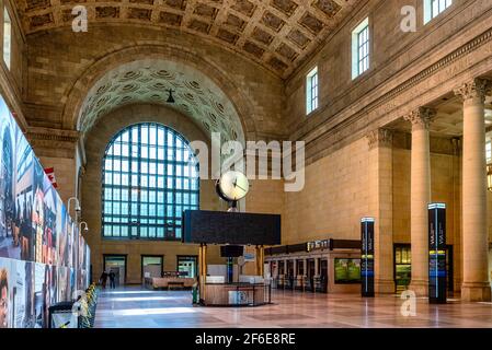 Old fashioned architecture in the Great Hall at Toronto's Union Station. Stock Photo