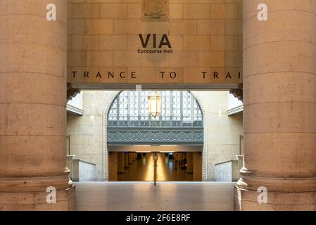 Old fashioned architecture in the Great Hall at Toronto's Union Station. Stock Photo