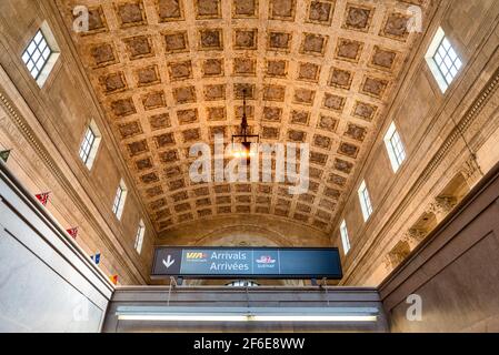 Old fashioned architecture in the Great Hall at Toronto's Union Station. Stock Photo