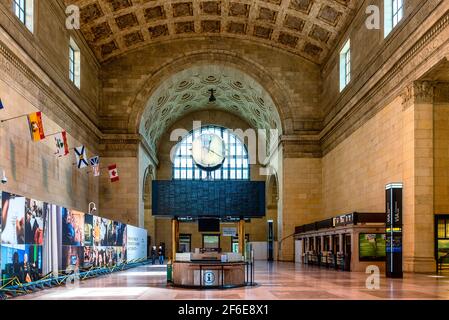 Old fashioned architecture in the Great Hall at Toronto's Union Station. Stock Photo