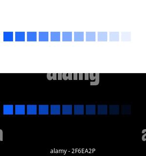 Blue color palette fading into transparency. Blue color spectrum sequence on black and white Stock Vector