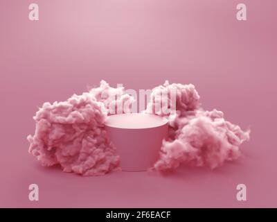 Abstract empty podium with suds on pastel pink background for presentation and exhibitions cosmetic product. Minimal concept. 3d rendering Stock Photo