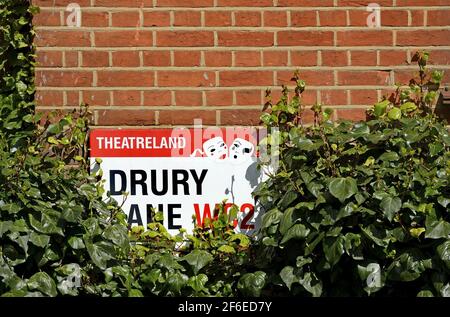 London, England, UK. Street sign: Drury Lane, WC2, City of Westminster
