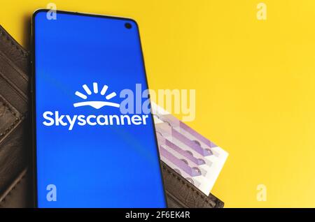 Skyscanner App Logo On A Smartphone Screen Stock Photo Alamy