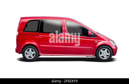 Red German MPV car side view isolated on white background Stock Photo