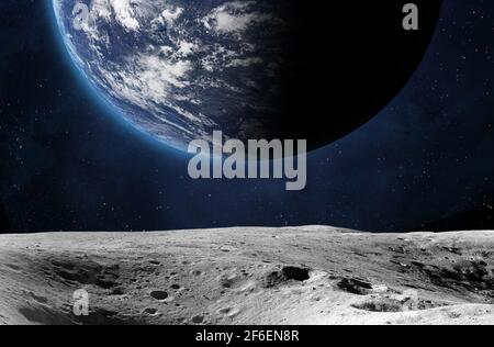 View of planet Earth from the Moon surface. Elements of this image are furnished by NASA Stock Photo