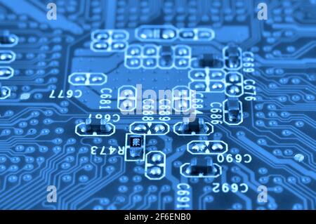 Closeup of electronic circuit board. Macro with extremely shallow dof. Stock Photo