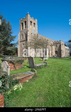 St Peter Ad Vincula church Coggeshall, view in spring of the historic churchyard and church of St Peter Ad Vincula in Coggeshall, Essex, UK. Stock Photo