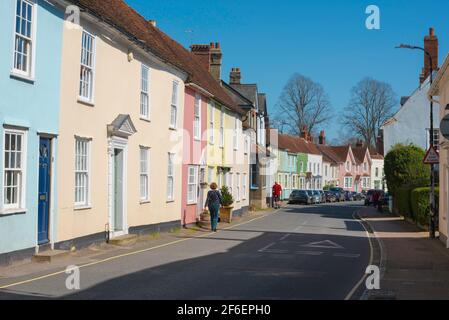 Coggeshall Essex UK, view of colourful property along East Street in the centre of the historic town of Coggeshall, Essex, UK. Stock Photo