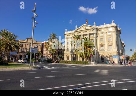 Comandancia de Barcelona Headquarters of the Third General Subinspectorate of the Army In Bracelona, Spain Building Exterior  With Catalan Flag Stock Photo