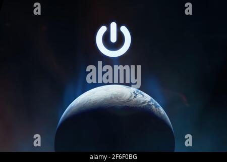 Power button over Earth planet in outer space. Elements of this image ...