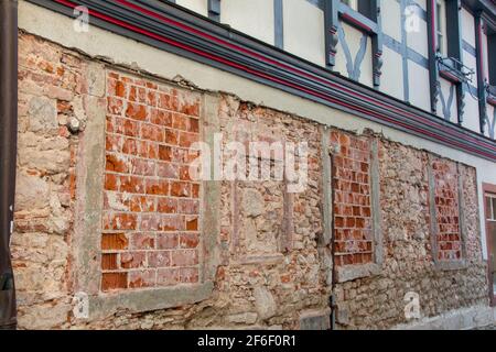 rebuild an old timbered wall Stock Photo