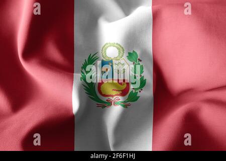 3d rendering realistic waving silk flag of Peru Stock Photo