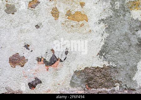 Close up view on white aged concrete walls with cracks and lots of structured details Stock Photo