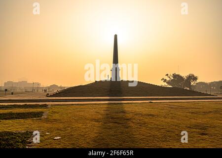 a beautiful sunrise view with reflection in water at coronation park,delhi. Stock Photo