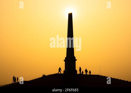 a beautiful silhouette scenery in coronation park with sunrise at delhi. Stock Photo