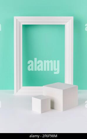 Mock up background with podium for product display and frame Stock Photo