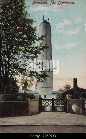 Hand-coloured postcard, entitled 'Burnham, The Lighthouse', postmarked 1907, showing the High Lighthouse at Burnham-on-Sea, Somerset. Stock Photo