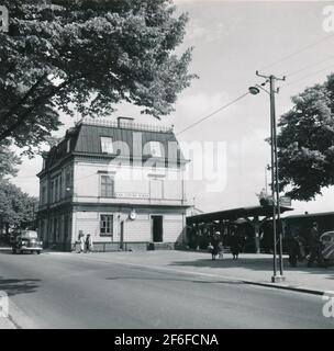 The station was opened in 1889 as an end point for middle bleaching and eastern Blekinge railway. Two-storey plastered station house. 1957 was part of Karlskrona Central. Stock Photo