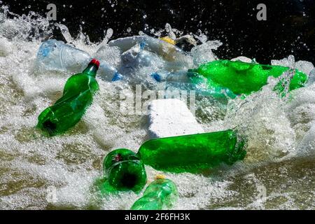 Plastic garbage floating plastic waste Stock Photo