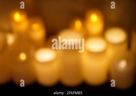 blurry image of burning candles. No focus. abstract background Stock Photo