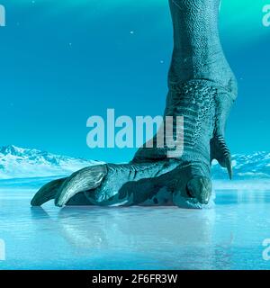 tyrannosaurus rex is running on ice age, 3d illustration Stock Photo - Alamy