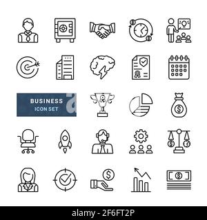 Simple Set of Business Line Icons. Contains such Icons as Finance,  Target, Team and other. Outline icons collection. Vector illustration. Stock Vector