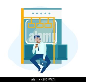 Vector of a sleepy office worker, a businessman feeling tired riding in a subway Stock Vector