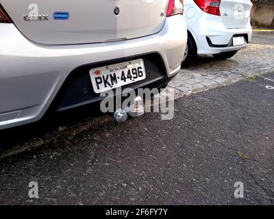 salvador, bahia, brazil - december 7, 2020: a trailer hitch is seen at the rear of a vehicle in the city of Salvador. *** Local Caption *** Stock Photo