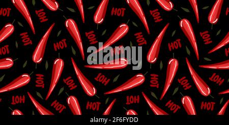 chili pepper, super hot chili. Hot peppers. seamless. Kitchen pattern. Cooking pattern Stock Vector