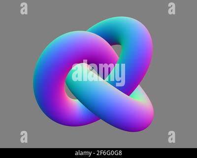 Abstract colorful object isolated on gray background. Geometrical representation of a torus knot shape. 3d rendering illustration