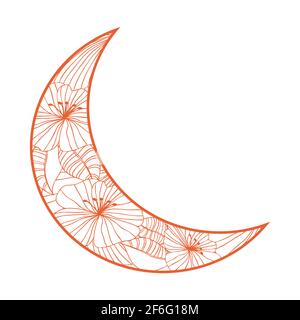 Hand drawn moon with flowers, mandalas and paisley. moon, zentangle floral pattern. Stock Vector