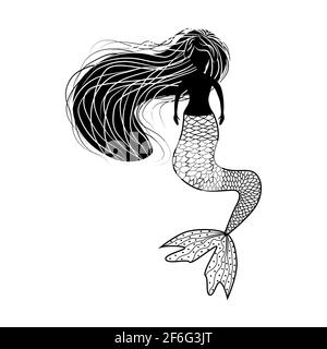 Beautiful mermaid in zentangle style, patterned mermaid tail, anti stress coloring book for adults Stock Vector