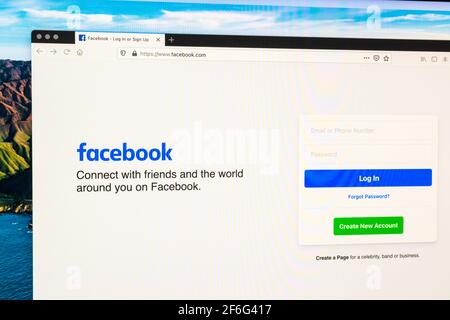 Facebook social media login page on macOS screen in 2021 Stock Photo