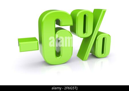 Green 6% percentage rate icon on a white background. 3d rendered image Stock Photo