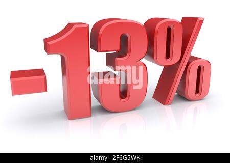 13% discount icon on a white background. 3d rendered image Stock Photo