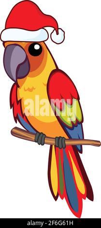Parrot with christmas cap vector illustration isolated on white background Stock Vector