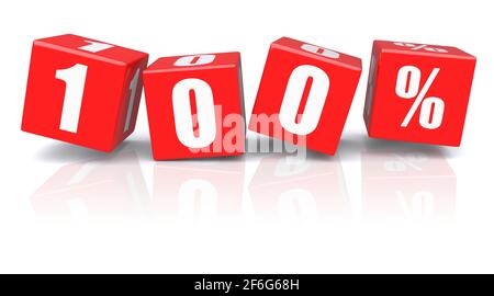 Red 100% quality cubes. 3d rendered image Stock Photo